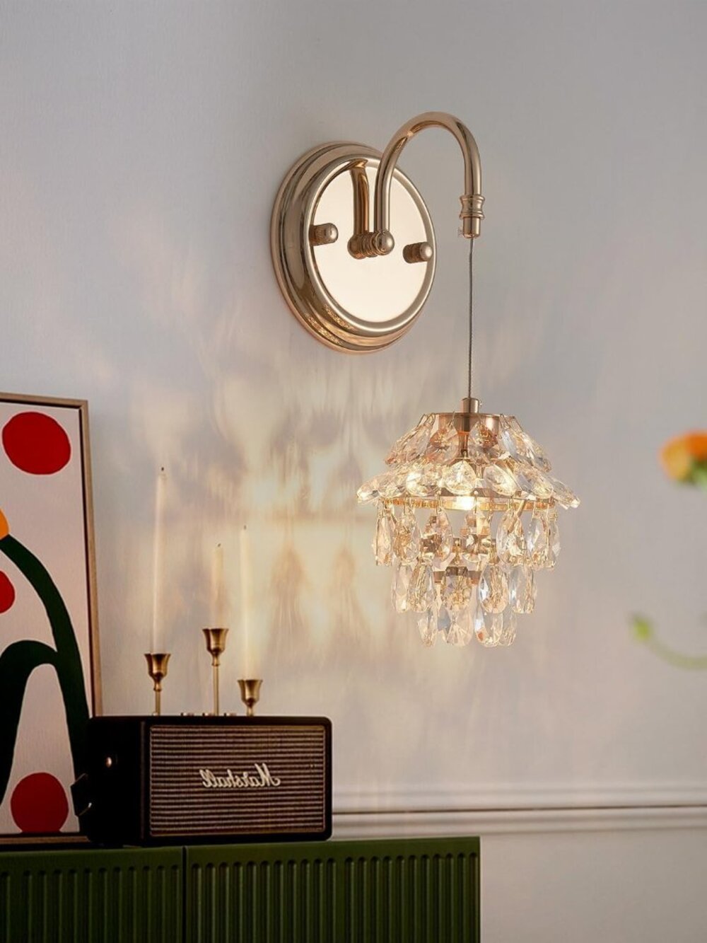 Crystal Vintage Hardwired Wall Sconce, Modern Luxury French Gold Wall Mounted